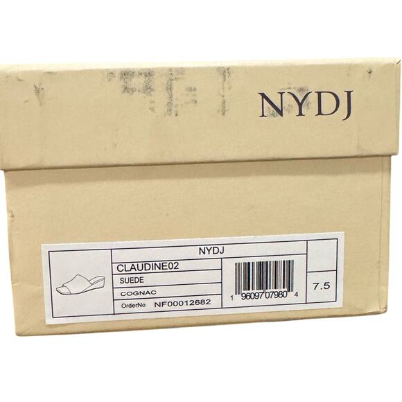 NYDJ Claudine Wedge Mule Sandals Suede Cognac Tan Women’s 7.5 NIB - Picture 6 of 6